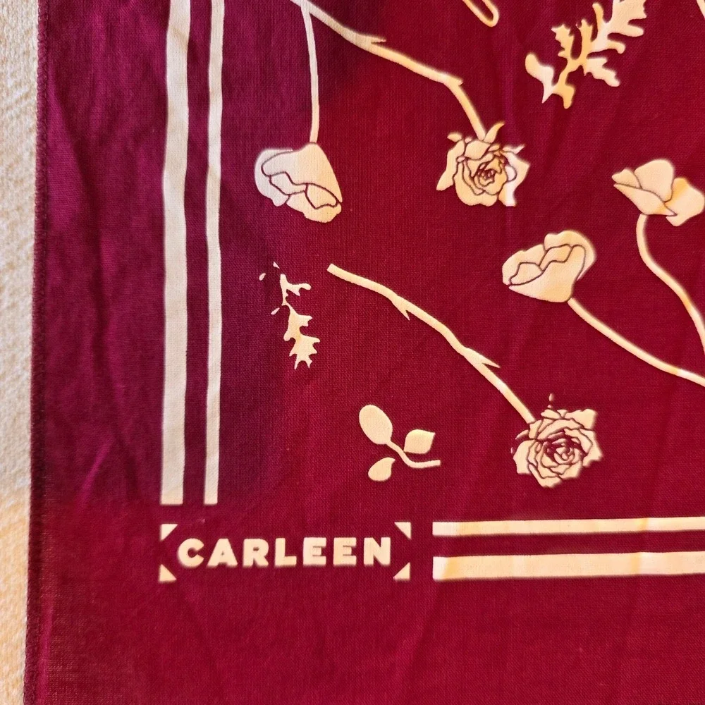 Carleen NYC Botanical Floral Bandana Scarf Burgundy Maroon Cotton Made in USA